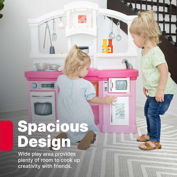 Fun with Friends Kids Kitchen Playset, Indoor/Outdoor Kitchenette, Interactive Play with Lights and Sounds, Durable Plastic, Includes 25 Piece Toy Accessories, Toddlers 2+ Years Old, Pink