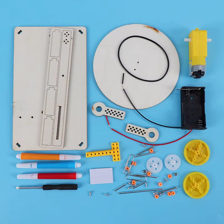 DIY Creative Wooden Electric Plotter Drawing Robot STEM Kids Model Automatic Painting Science Electronics Kits Experiment