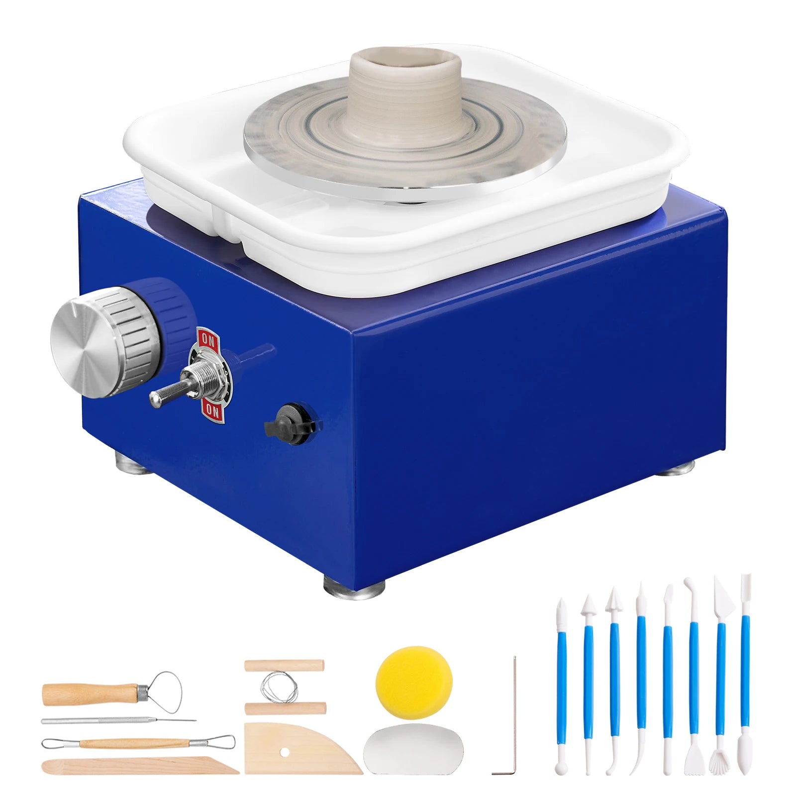 2.6In/3.9In Mini Pottery Wheel 2 Turntables Ceramic Wheel Forming Machine Adjustable 0-300RPM Speed Detachable Basin