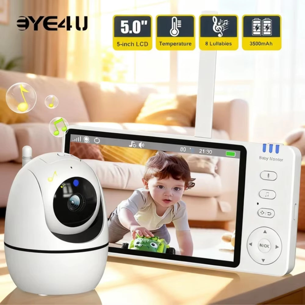 5 Inch Video Baby Monitor with Camera PTZ Zoom Babyphone Cam Security Protection Surveillance Cameras Temperature Sensor Lullaby