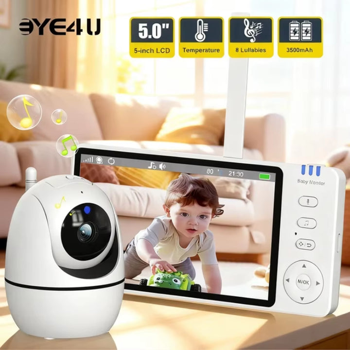 5 Inch Video Baby Monitor with Camera PTZ Zoom Babyphone Cam Security Protection Surveillance Cameras Temperature Sensor Lullaby