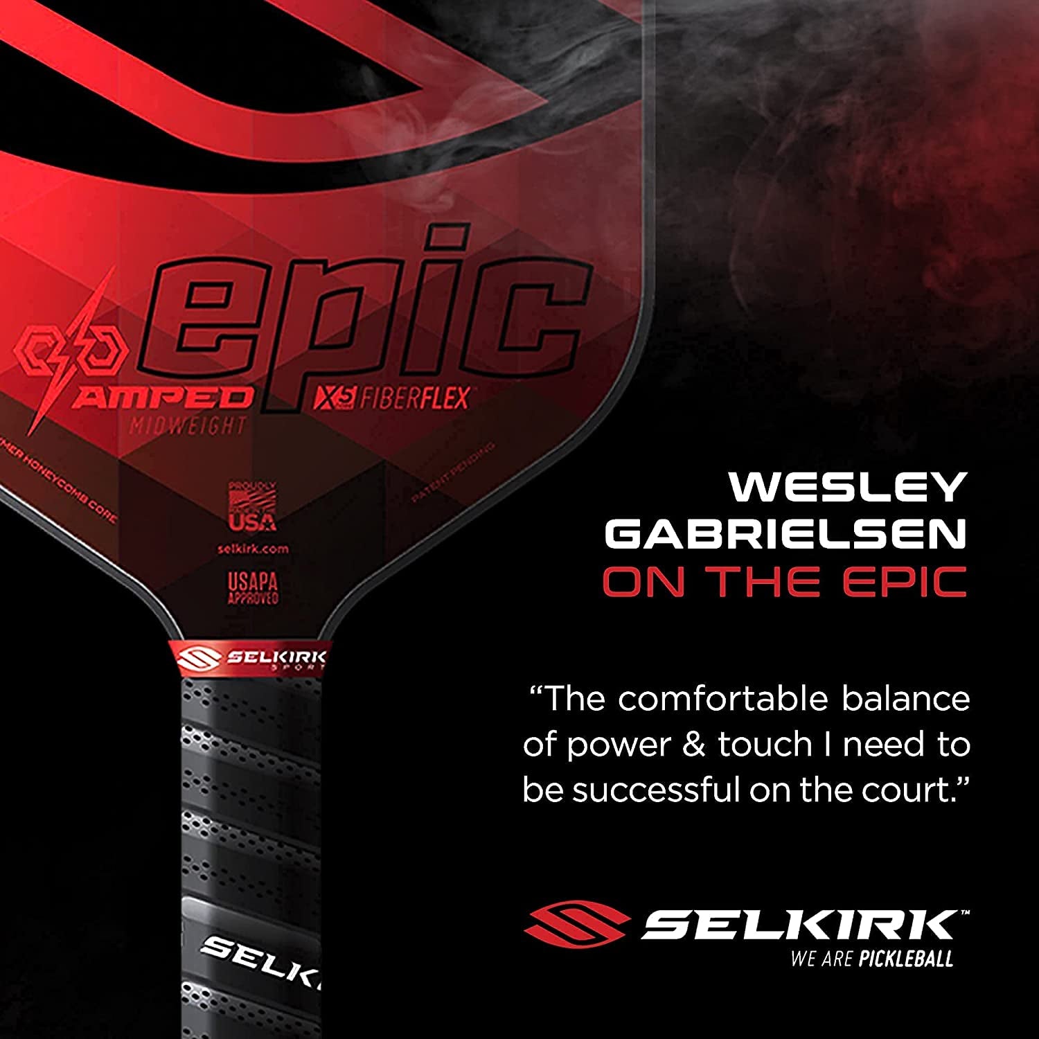 2024 Selkirk Amped Pickleball Paddle | Fiberglass Pickleball Paddle with a Polypropylene X5 Core | Pickleball Rackets Made in the USA | S2 Lightweight Selkirk Red |