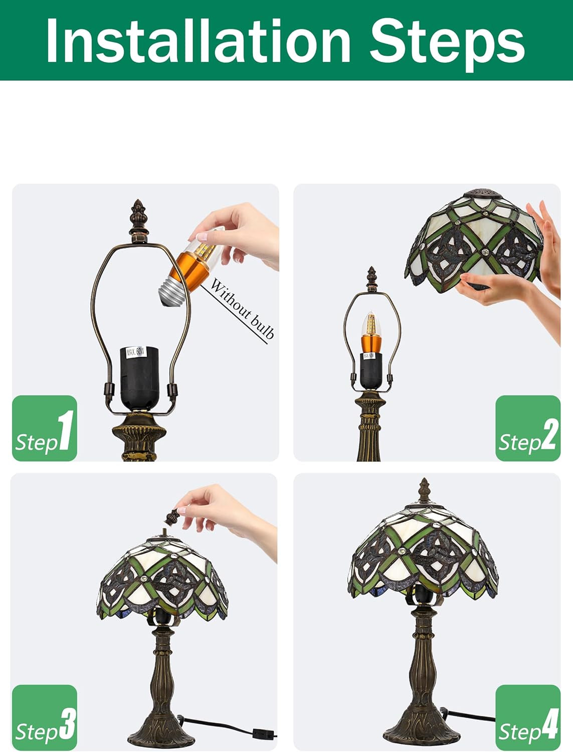 Irish Celtic Tiffany Table Lamp Shamrock Style Stained Glass Desk Lamp Night Light 14 Inch Tall 8 Inch Wide Shade beside Lamp 1 Bulb Antique Zinc Base for Home Bedroom St Patrick'S Day Decor