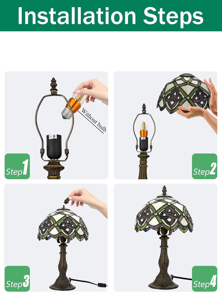 Irish Celtic Tiffany Table Lamp Shamrock Style Stained Glass Desk Lamp Night Light 14 Inch Tall 8 Inch Wide Shade beside Lamp 1 Bulb Antique Zinc Base for Home Bedroom St Patrick'S Day Decor