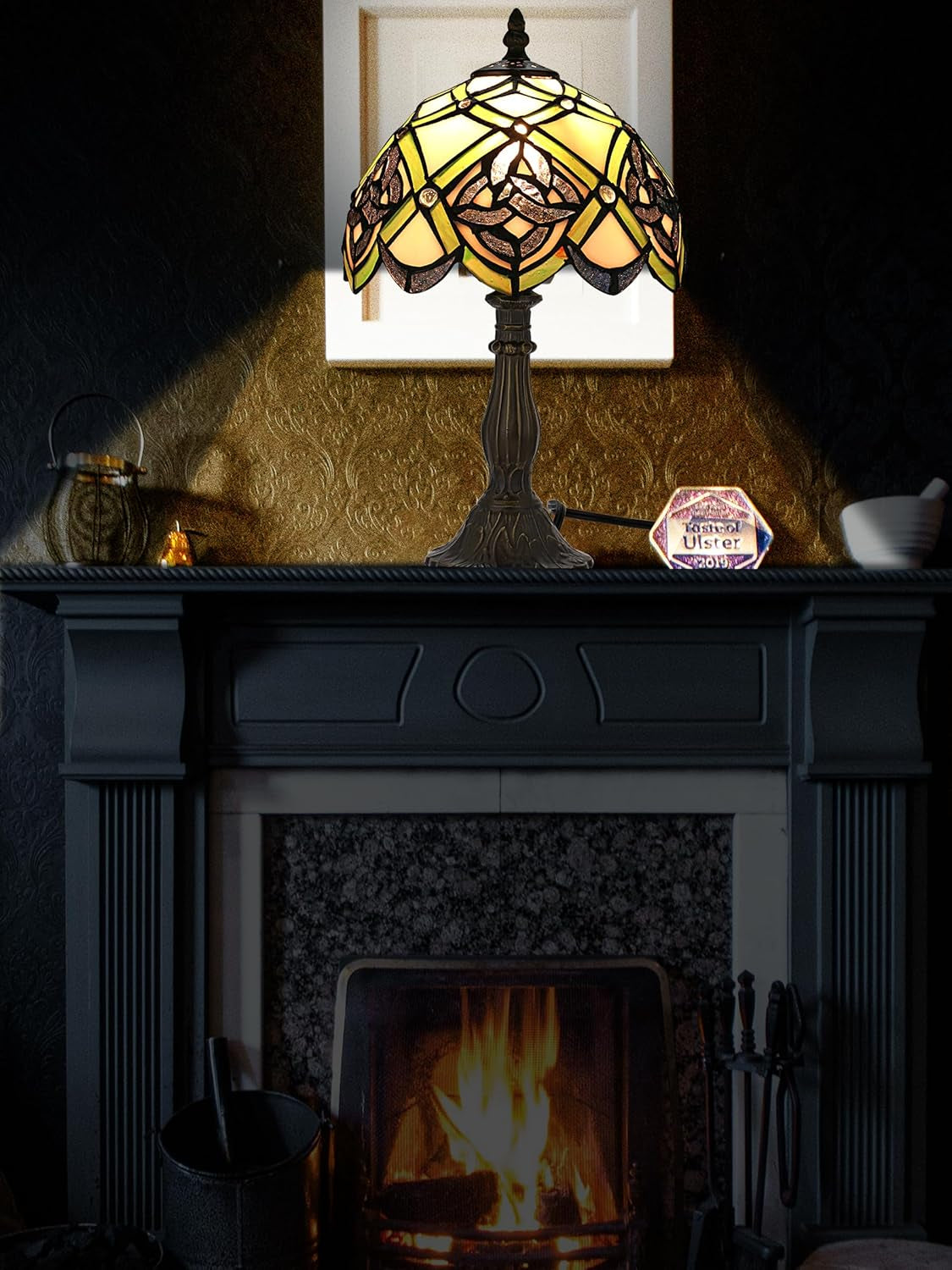 Irish Celtic Tiffany Table Lamp Shamrock Style Stained Glass Desk Lamp Night Light 14 Inch Tall 8 Inch Wide Shade beside Lamp 1 Bulb Antique Zinc Base for Home Bedroom St Patrick'S Day Decor