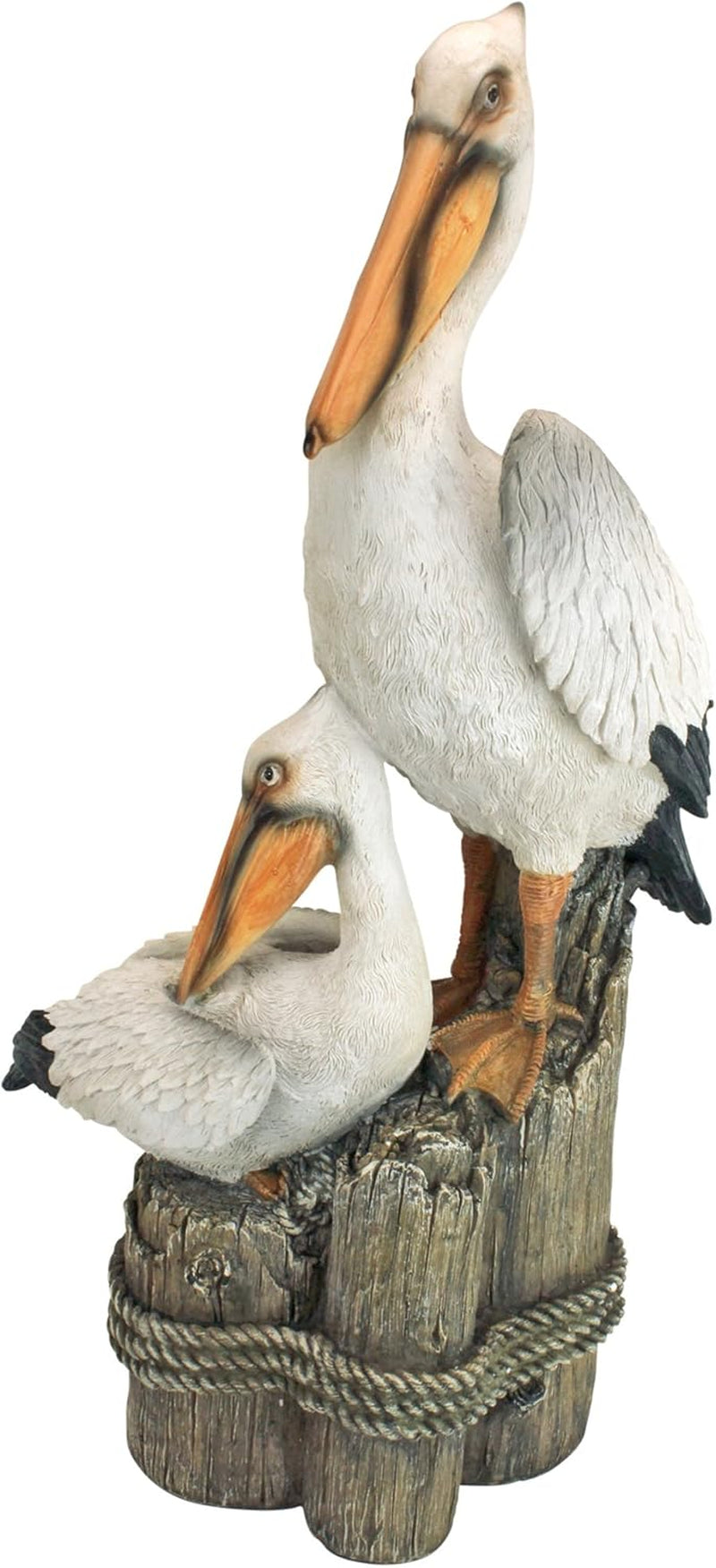 Coastal Decor Ocean'S Perch Pelicans Garden Bird Statue, 9 Inch Wide, 24 Inch Tall, Cast Stone Resin, Full Color Finish