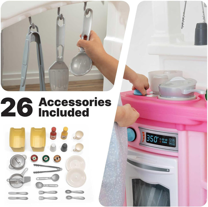 Fun with Friends Kids Kitchen Playset, Indoor/Outdoor Kitchenette, Interactive Play with Lights and Sounds, Durable Plastic, Includes 25 Piece Toy Accessories, Toddlers 2+ Years Old, Pink