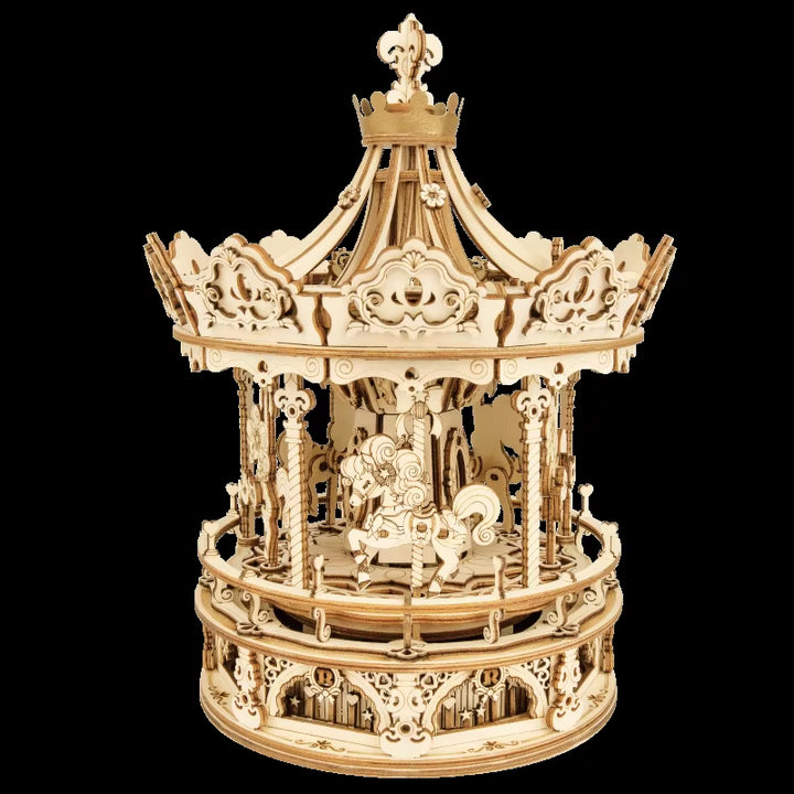 3D Wooden Puzzle 336Pcs Rotatable DIY Romantic Carousel Game Gift for Children Kids Adult AMK62 Assembly Music Box Toy