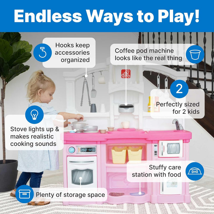 Fun with Friends Kids Kitchen Playset, Indoor/Outdoor Kitchenette, Interactive Play with Lights and Sounds, Durable Plastic, Includes 25 Piece Toy Accessories, Toddlers 2+ Years Old, Pink