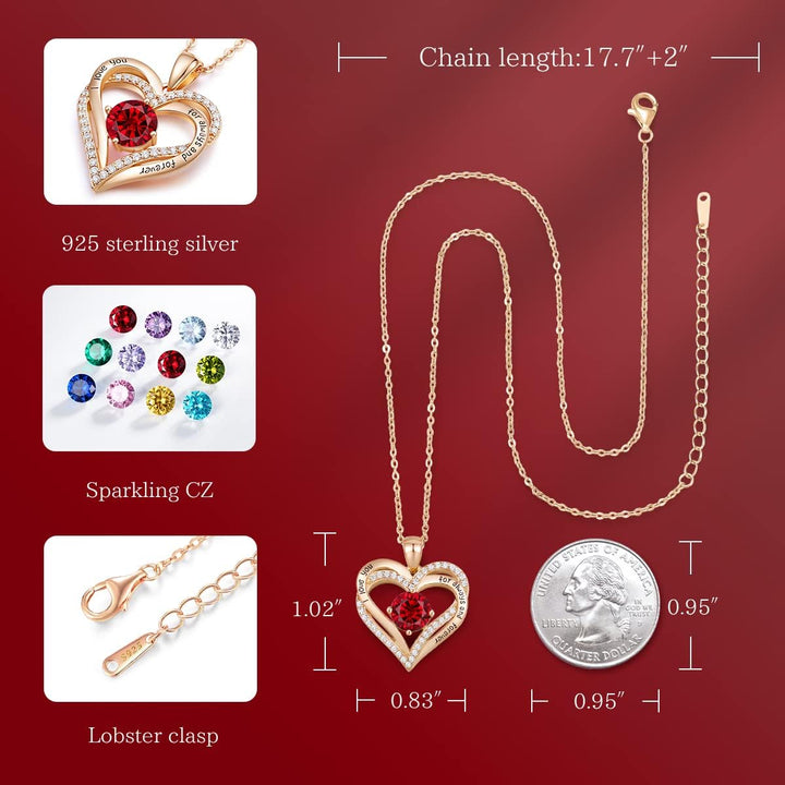 Forever Love Heart Necklaces for Women, Wedding Anniversary, Valentine'S，Birthday Mothers Christmas Day Gifts for Mom, Mother, Wife, S925 Silver Jewelry with Birthstone Pendant