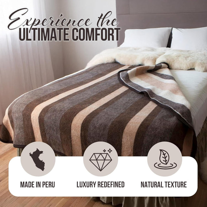 Natural Alpaca & Sheep Wool Blanket – Twin Size – Heavyweight Warmth, Thick, Breathable, Natural Texture & Scent, 63 X 84 Inches, 4.2 Lbs – Made in Peru