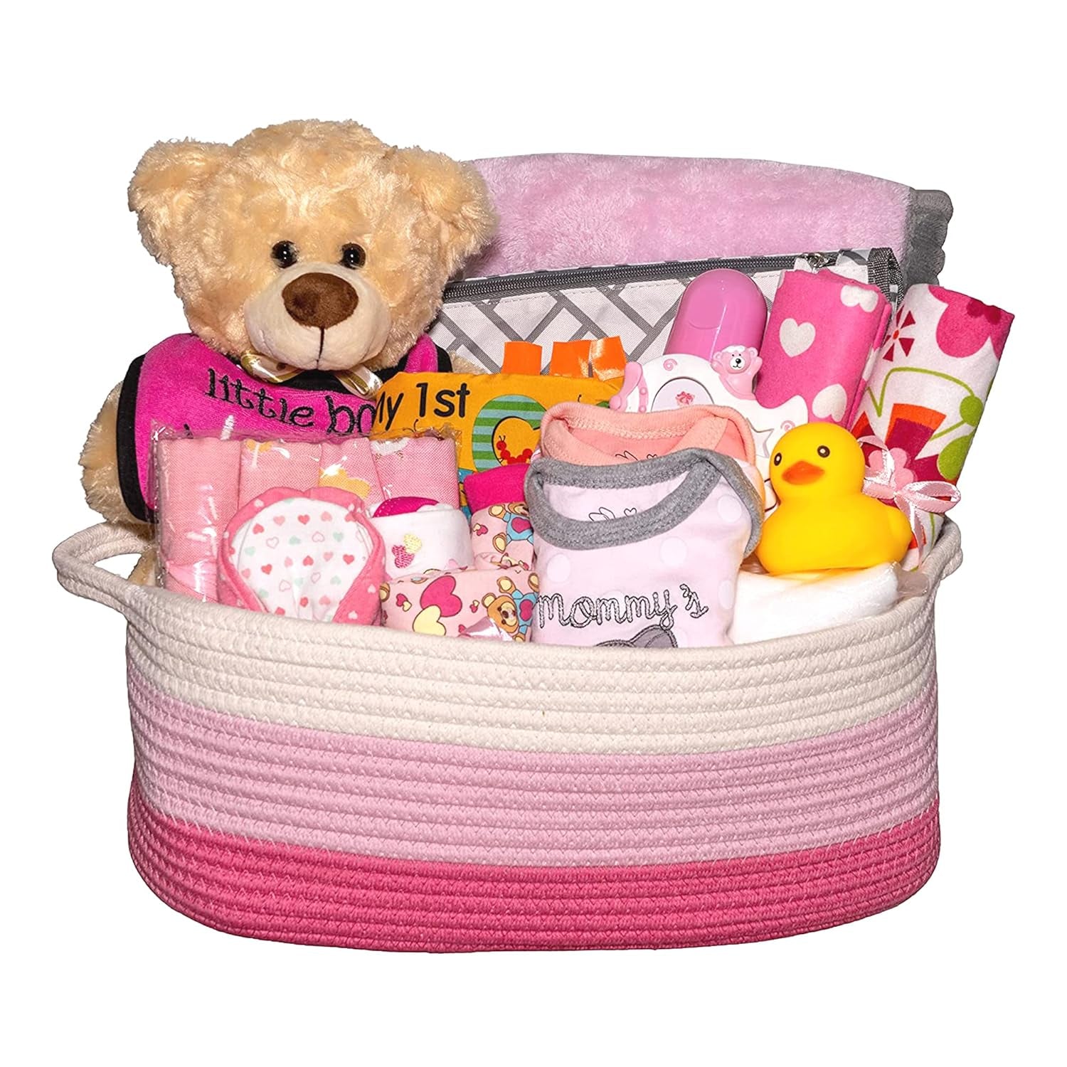 Bundle of Joy Deluxe Baby Girl Gift, Newborn Gift Set, Baby Layette Set with 25-Piece New Baby Essentials, Baby Gift Basket for Expecting Moms and New Parents, Pink - Nikki’S Gift Baskets