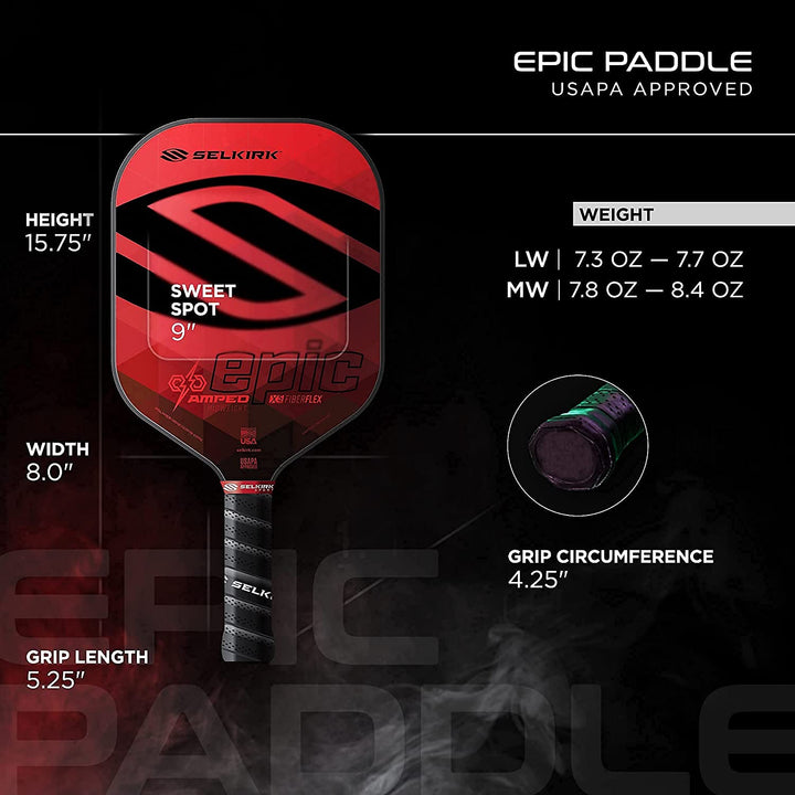 2024 Selkirk Amped Pickleball Paddle | Fiberglass Pickleball Paddle with a Polypropylene X5 Core | Pickleball Rackets Made in the USA | S2 Lightweight Selkirk Red |