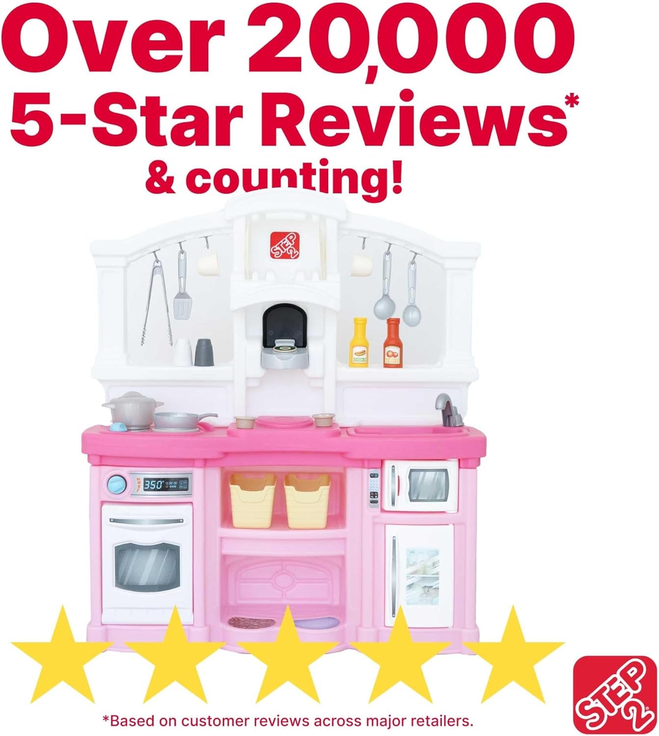 Fun with Friends Kids Kitchen Playset, Indoor/Outdoor Kitchenette, Interactive Play with Lights and Sounds, Durable Plastic, Includes 25 Piece Toy Accessories, Toddlers 2+ Years Old, Pink