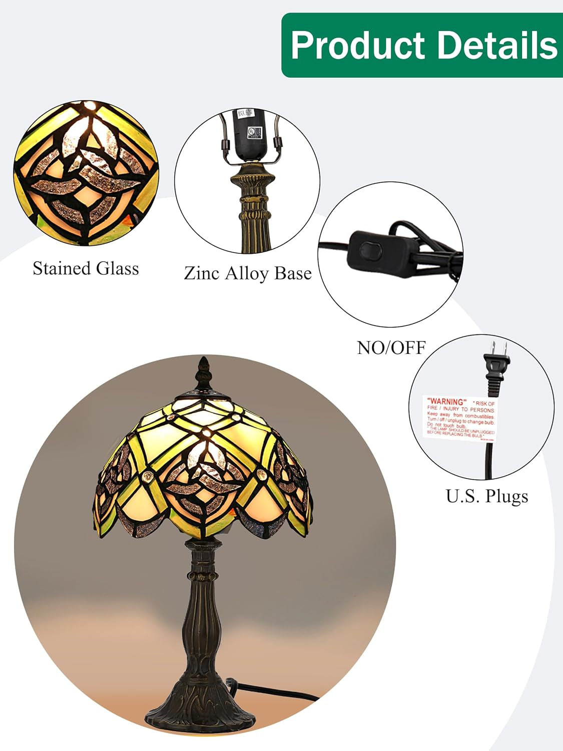 Irish Celtic Tiffany Table Lamp Shamrock Style Stained Glass Desk Lamp Night Light 14 Inch Tall 8 Inch Wide Shade beside Lamp 1 Bulb Antique Zinc Base for Home Bedroom St Patrick'S Day Decor