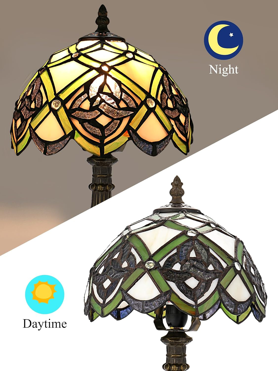 Irish Celtic Tiffany Table Lamp Shamrock Style Stained Glass Desk Lamp Night Light 14 Inch Tall 8 Inch Wide Shade beside Lamp 1 Bulb Antique Zinc Base for Home Bedroom St Patrick'S Day Decor