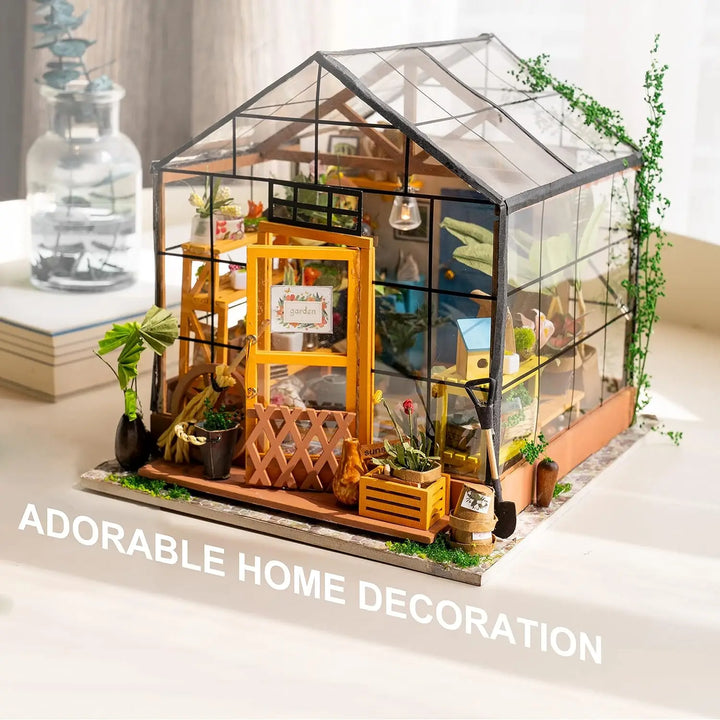 Mini Green House Cathy'S Flower House DIY Dollhouse Wooden Miniature Furniture Kit with LED Best Birthday Gifts