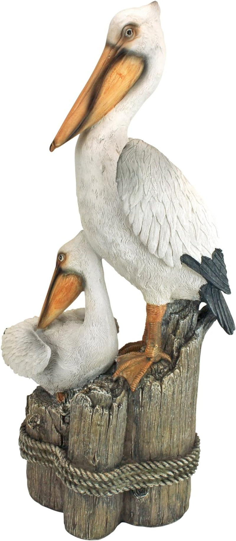 Coastal Decor Ocean'S Perch Pelicans Garden Bird Statue, 9 Inch Wide, 24 Inch Tall, Cast Stone Resin, Full Color Finish