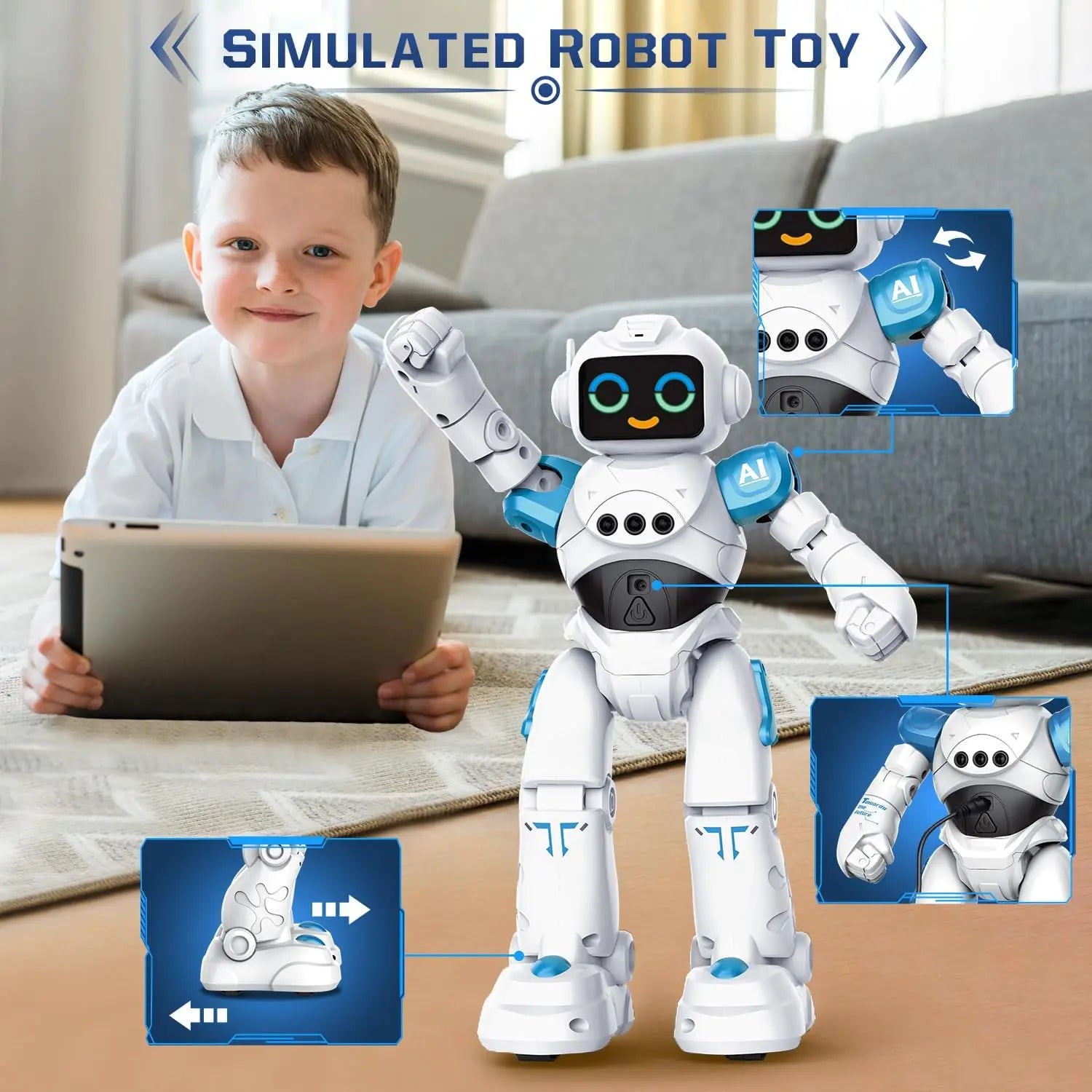RC Robot Toy for Kids Smart Talking Voice Remote Control Robot Gesture Sensing Emo Robot Toy for Boys Girls Birthday Gift