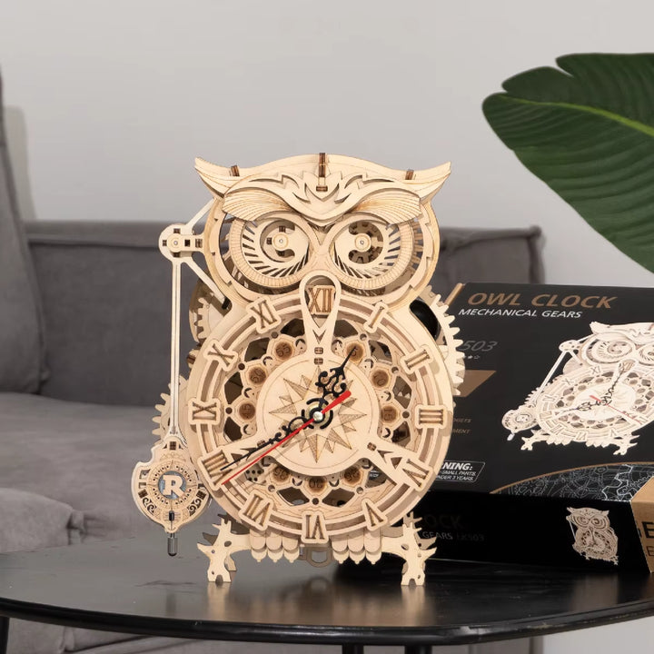 Rokr 161Pcs Creative DIY 3D Owl Clock Wooden Model Building Block Kits Assembly Toy Gift for Children Adult LK503