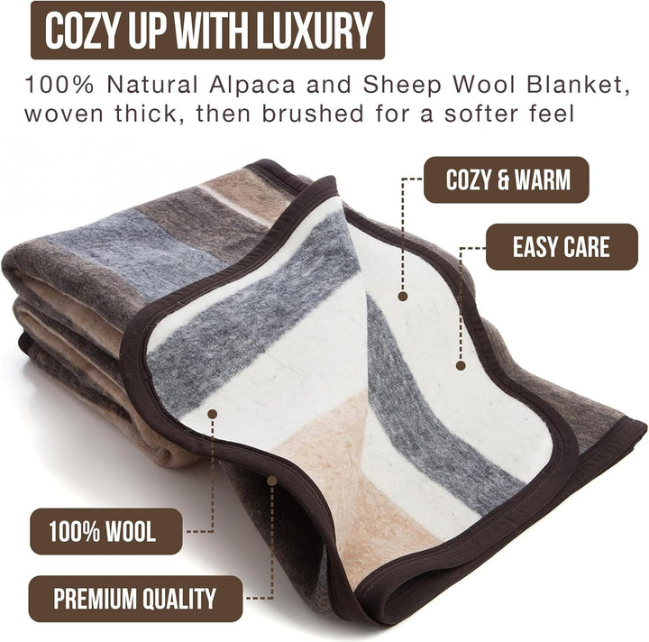 Natural Alpaca & Sheep Wool Blanket – Twin Size – Heavyweight Warmth, Thick, Breathable, Natural Texture & Scent, 63 X 84 Inches, 4.2 Lbs – Made in Peru