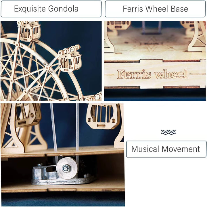 Rolife 232Pcs Rotatable DIY 3D Ferris Wheel Wooden Model Building Block Kits Assembly Toy Gift for Children Adult TGN01