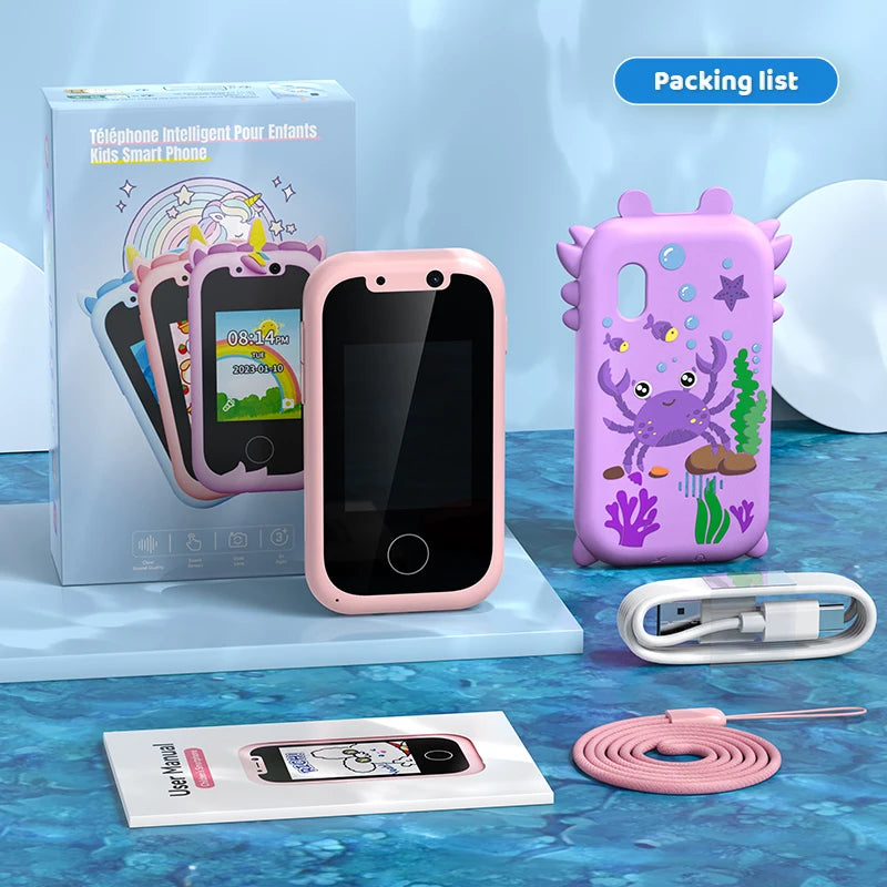 Kids Smart Phone Educational Toys Children Musical Player MP3 Dual Camera Selfie with 512MB Card Touchscreen Learning Toy Gifts