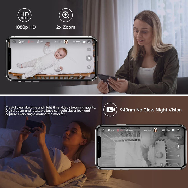 Video Baby Monitor Camera with 2.8'Ft LCD Screen HD Video & Audio No Glow Night Vision,2-Way Talk Audio Cam Baby Monitoring 1200FT Range EBE28