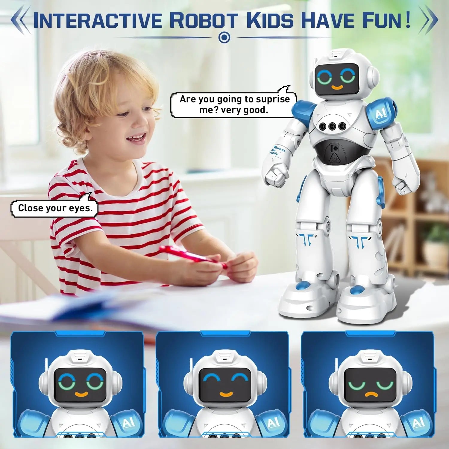RC Robot Toy for Kids Smart Talking Voice Remote Control Robot Gesture Sensing Emo Robot Toy for Boys Girls Birthday Gift