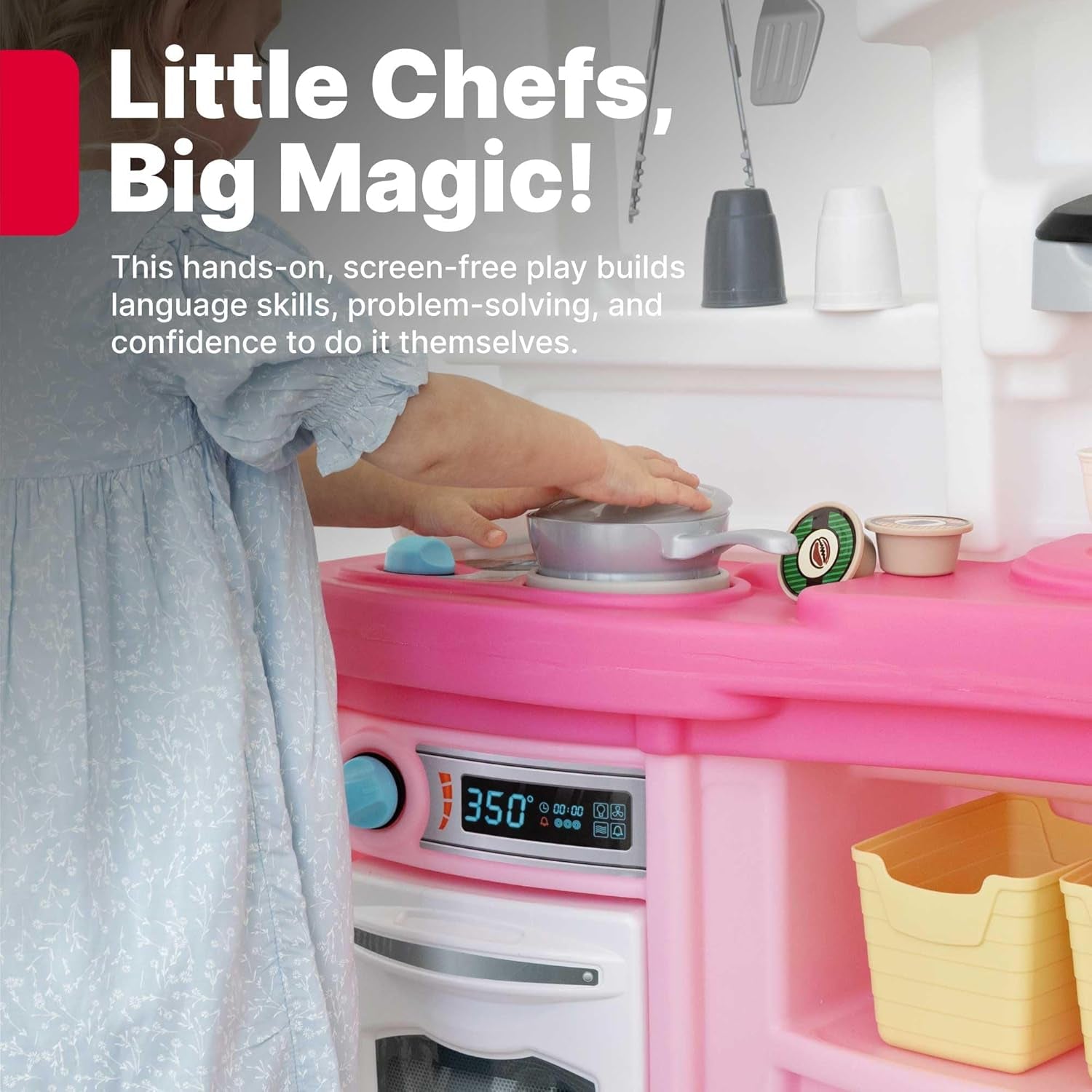 Fun with Friends Kids Kitchen Playset, Indoor/Outdoor Kitchenette, Interactive Play with Lights and Sounds, Durable Plastic, Includes 25 Piece Toy Accessories, Toddlers 2+ Years Old, Pink