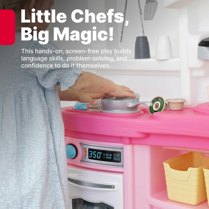 Fun with Friends Kids Kitchen Playset, Indoor/Outdoor Kitchenette, Interactive Play with Lights and Sounds, Durable Plastic, Includes 25 Piece Toy Accessories, Toddlers 2+ Years Old, Pink
