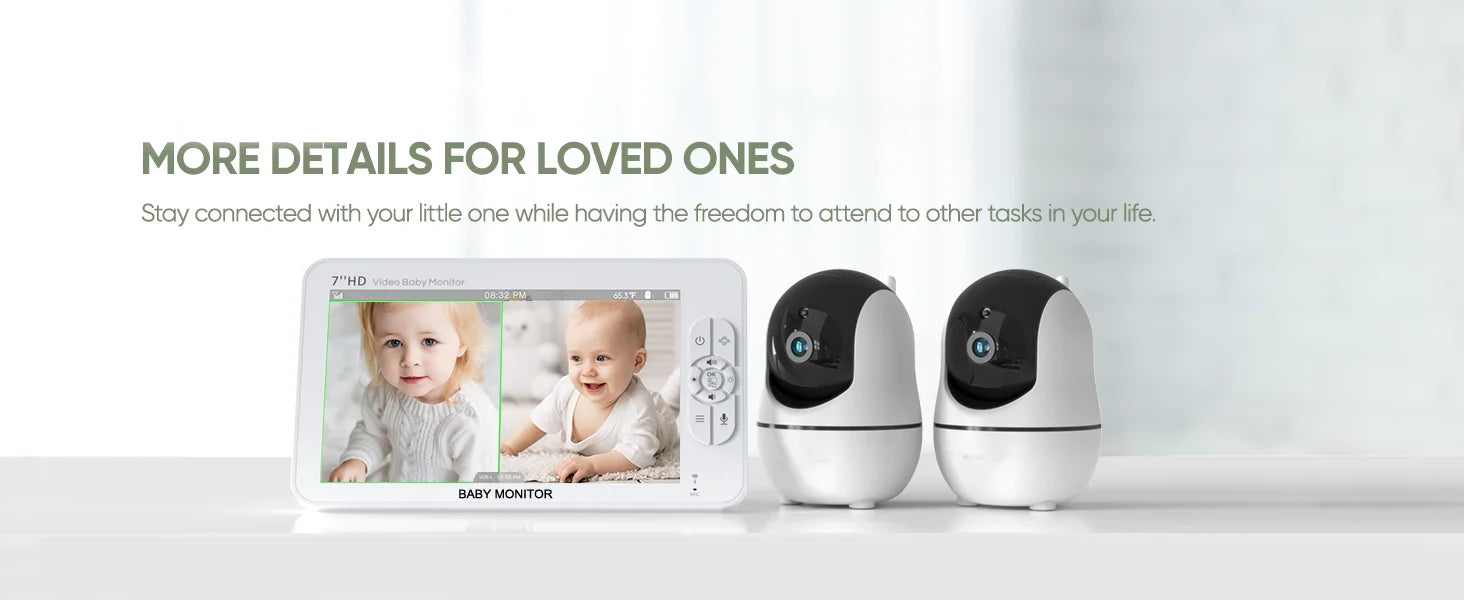 SM70V2 7" 1080P HD Split Screen Video Baby Monitor with Two Camera, Hack Proof, Remote Zoom/Pan/Tilt, 4000Mah Battery