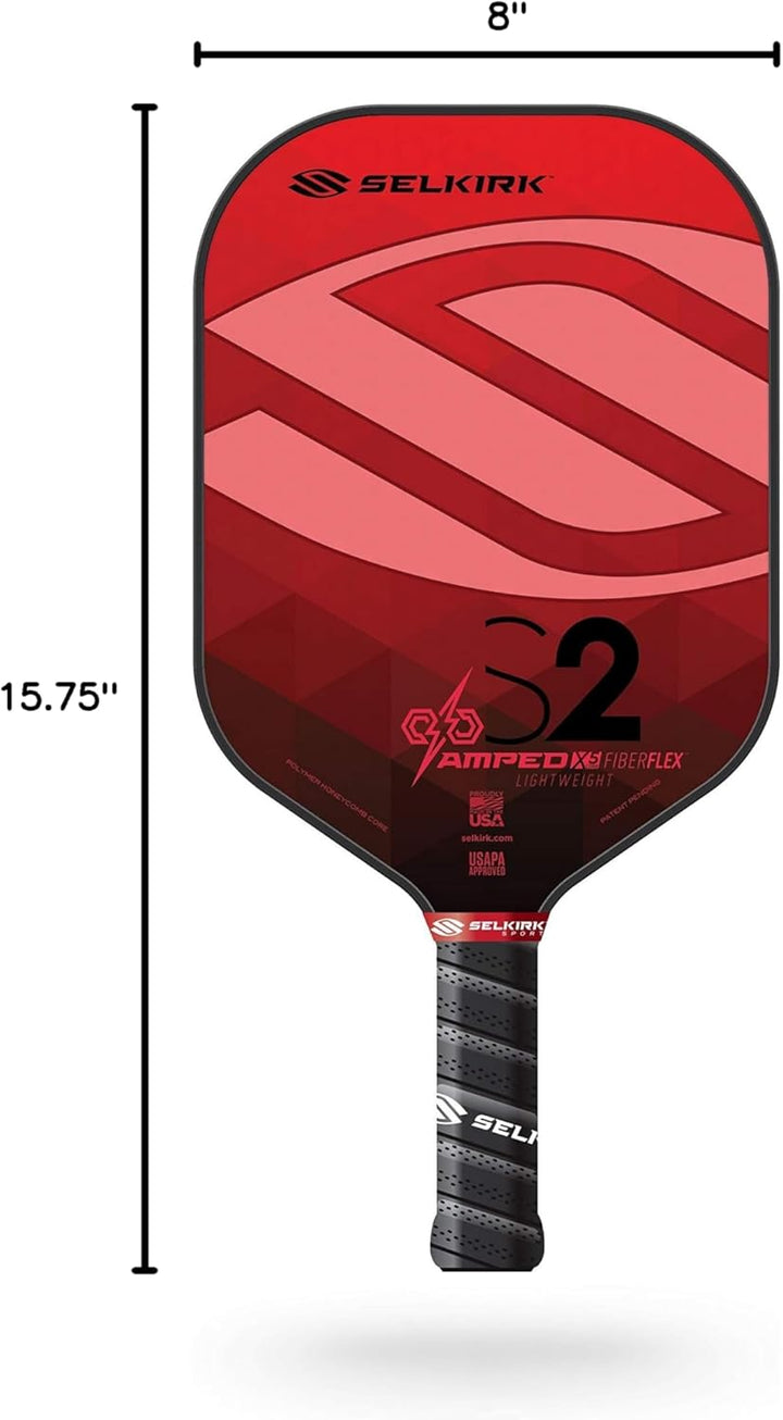 2024 Selkirk Amped Pickleball Paddle | Fiberglass Pickleball Paddle with a Polypropylene X5 Core | Pickleball Rackets Made in the USA | S2 Lightweight Selkirk Red |