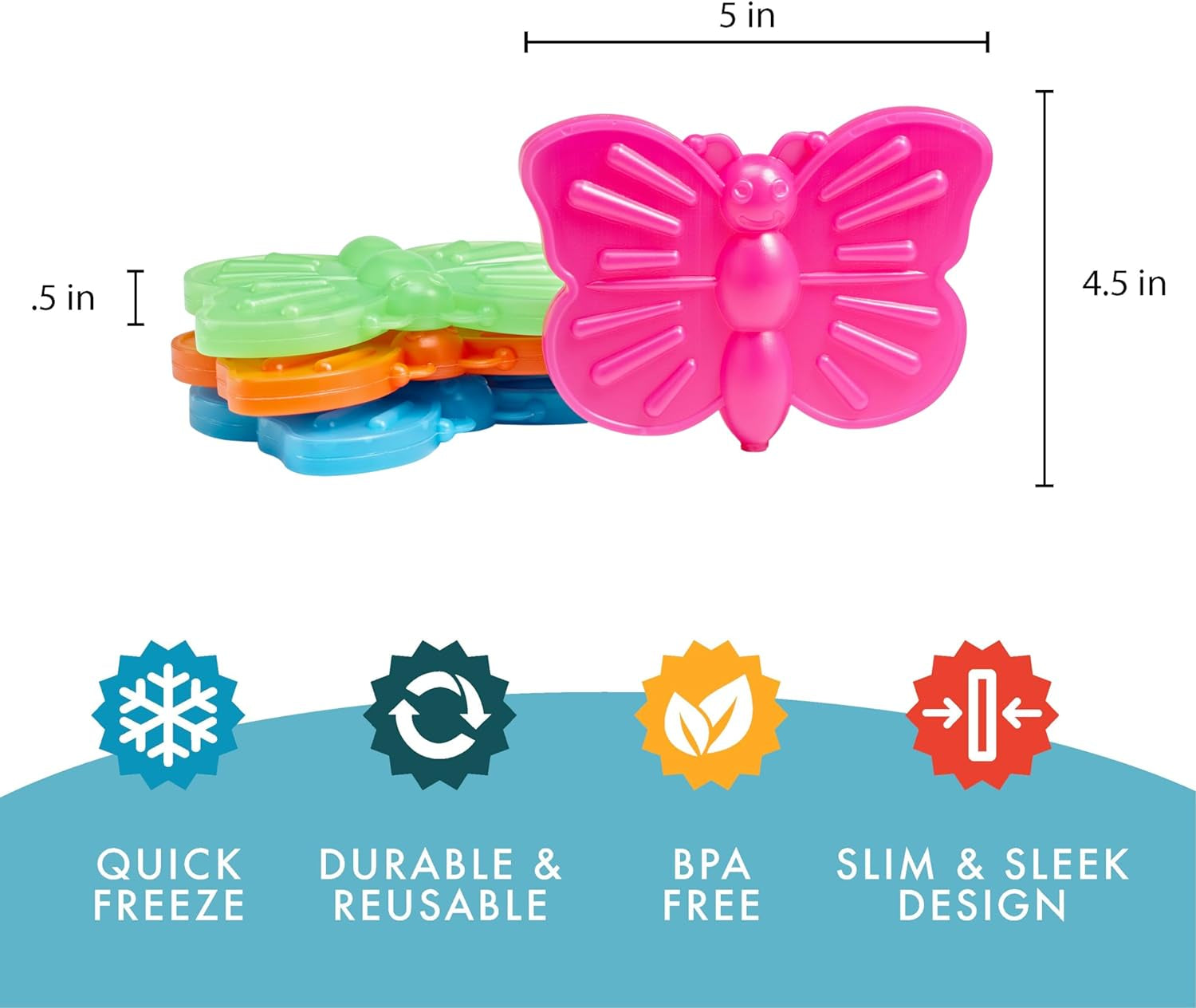 Cool Coolers Kids Lunch Box Ice Packs, Slim Ice Packs for Lunch Bags, Lunch Ice Packs Reusablemulticolored 4 Pack (Butterfly)
