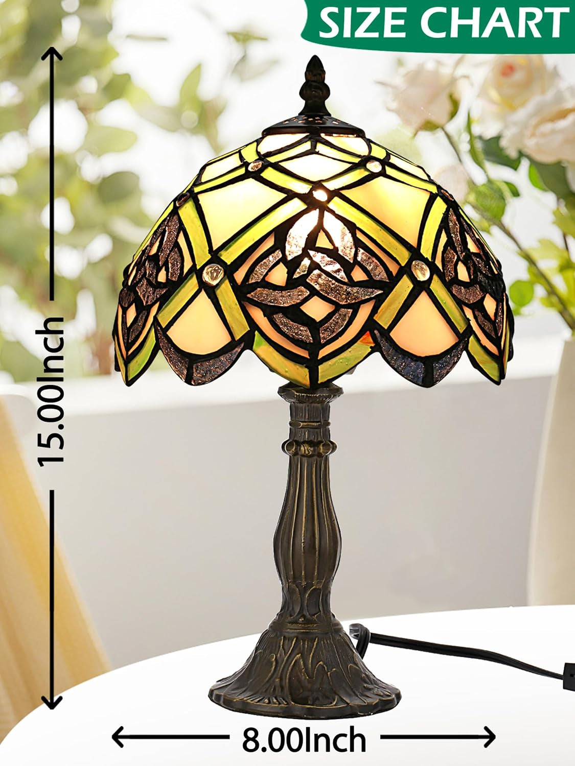 Irish Celtic Tiffany Table Lamp Shamrock Style Stained Glass Desk Lamp Night Light 14 Inch Tall 8 Inch Wide Shade beside Lamp 1 Bulb Antique Zinc Base for Home Bedroom St Patrick'S Day Decor
