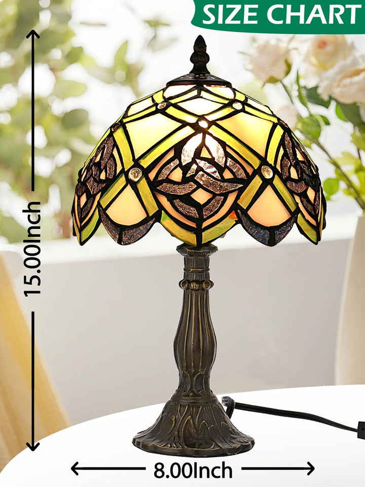 Irish Celtic Tiffany Table Lamp Shamrock Style Stained Glass Desk Lamp Night Light 14 Inch Tall 8 Inch Wide Shade beside Lamp 1 Bulb Antique Zinc Base for Home Bedroom St Patrick'S Day Decor
