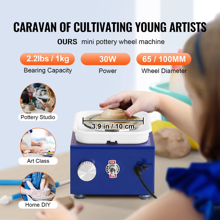2.6In/3.9In Mini Pottery Wheel 2 Turntables Ceramic Wheel Forming Machine Adjustable 0-300RPM Speed Detachable Basin