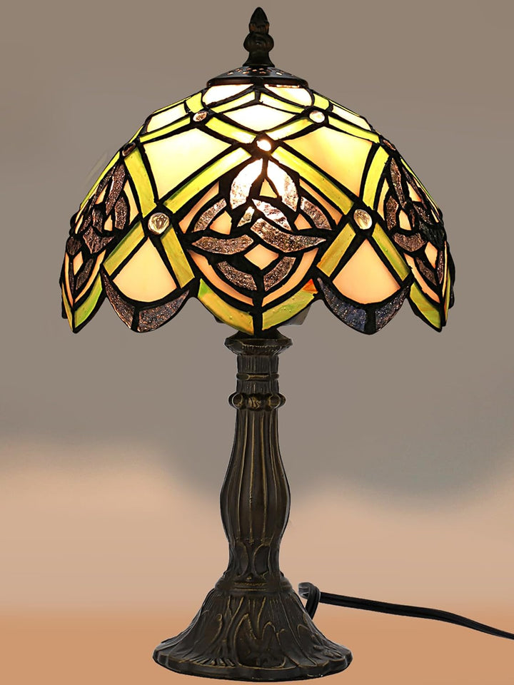 Irish Celtic Tiffany Table Lamp Shamrock Style Stained Glass Desk Lamp Night Light 14 Inch Tall 8 Inch Wide Shade beside Lamp 1 Bulb Antique Zinc Base for Home Bedroom St Patrick'S Day Decor