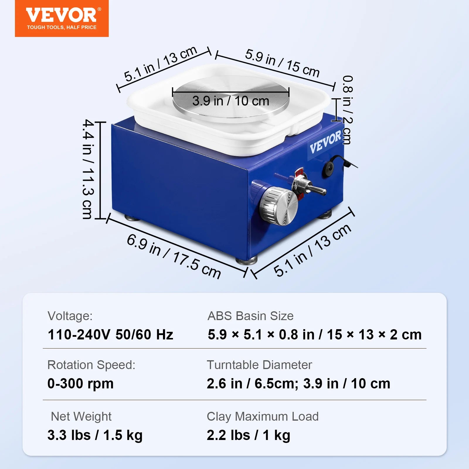 2.6In/3.9In Mini Pottery Wheel 2 Turntables Ceramic Wheel Forming Machine Adjustable 0-300RPM Speed Detachable Basin