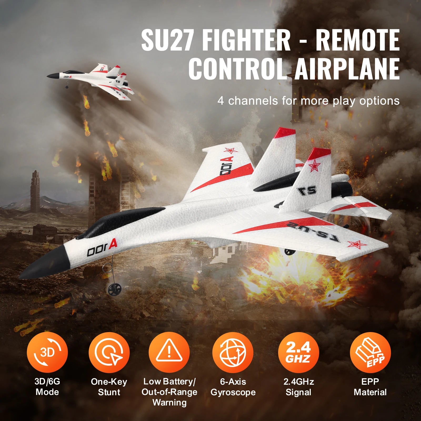 SU27 RC Plane 2.4G Remote Control Flying Model Glider Airplane with 2 Batteries Aircraft Foam Toys for Children Gifts