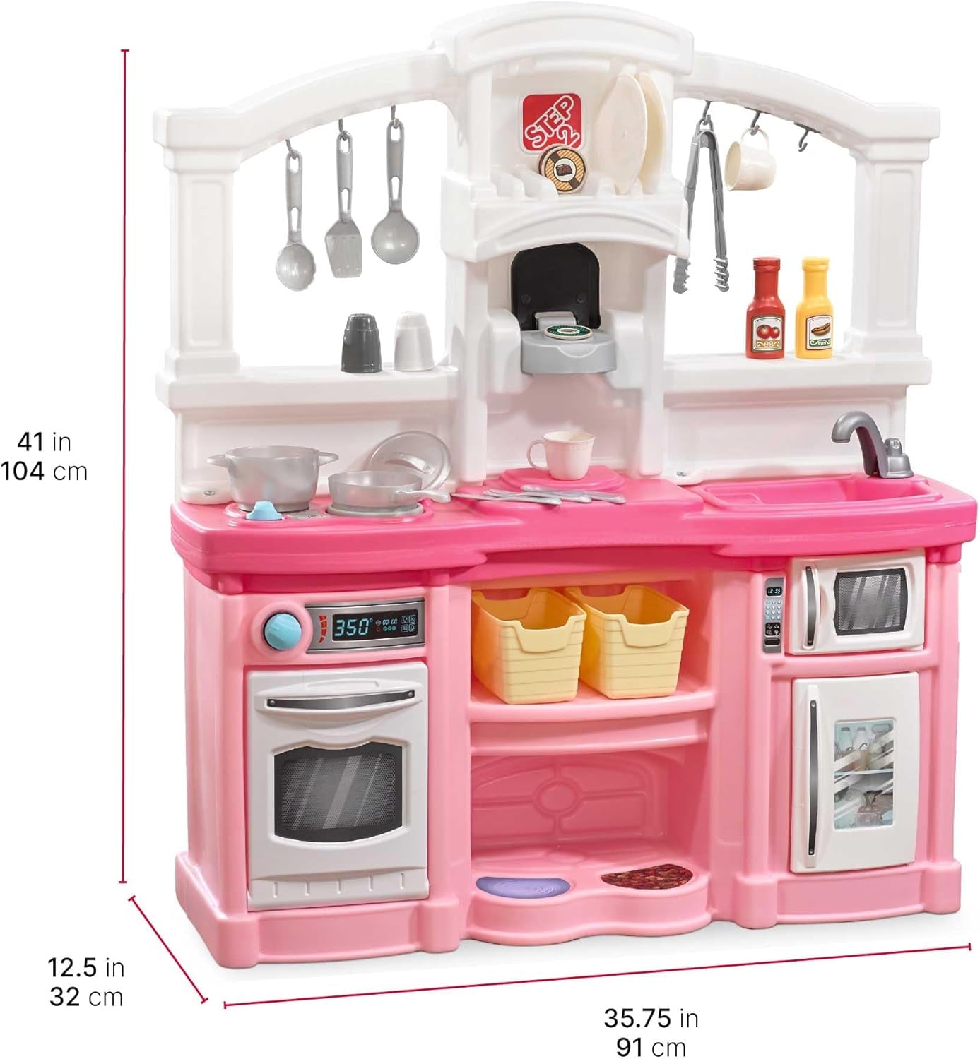 Fun with Friends Kids Kitchen Playset, Indoor/Outdoor Kitchenette, Interactive Play with Lights and Sounds, Durable Plastic, Includes 25 Piece Toy Accessories, Toddlers 2+ Years Old, Pink