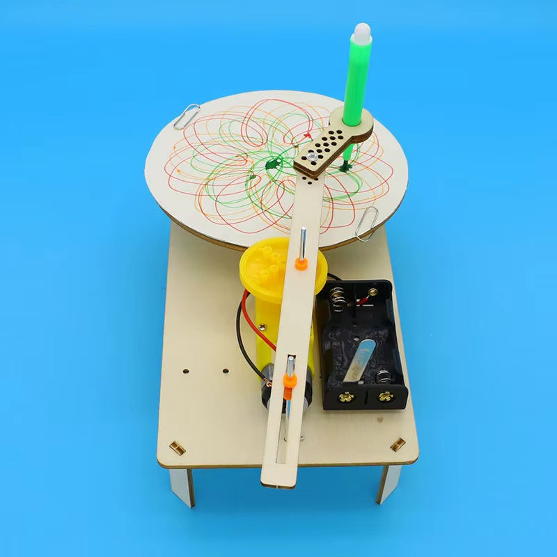 DIY Creative Wooden Electric Plotter Drawing Robot STEM Kids Model Automatic Painting Science Electronics Kits Experiment