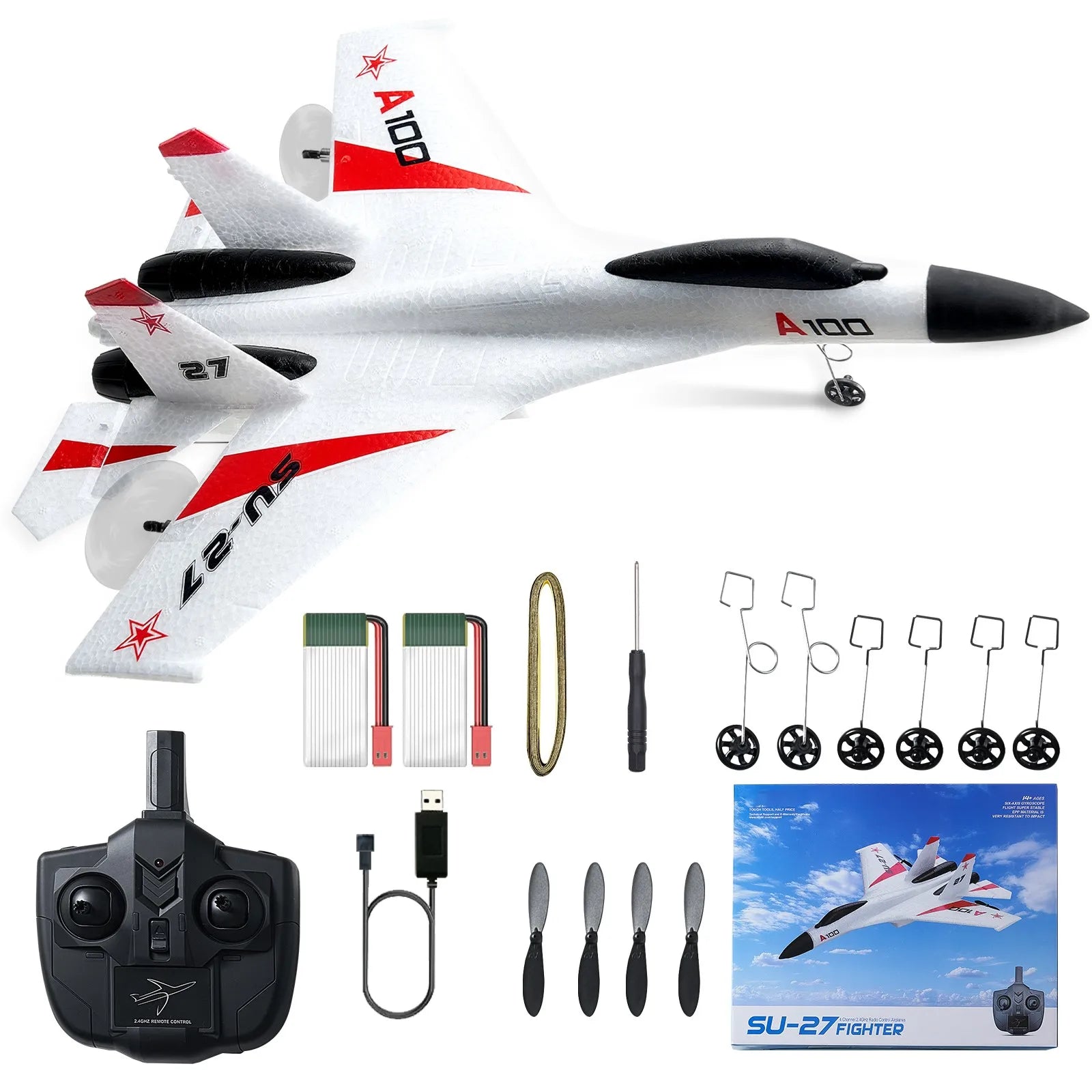 SU27 RC Plane 2.4G Remote Control Flying Model Glider Airplane with 2 Batteries Aircraft Foam Toys for Children Gifts