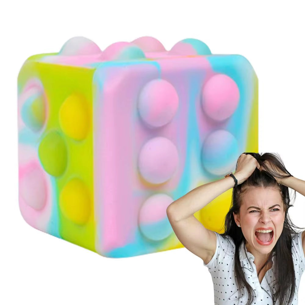 Dice Stress Ball Dice Stress Relief Toy Silicone Pop Bubbles 3D Dice Shaped Squeeze Stress Toys Venting Toy Stress Reliever For