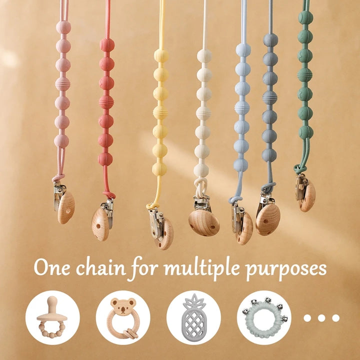 Beech Wood Chew Bead Pacifier Clips Dummy Chain Holder Newborn Soother Chains Nipple Holder for Babies Teething Toy Baby Chew