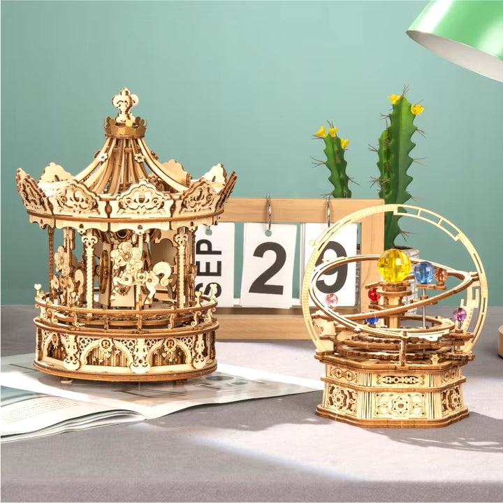 3D Wooden Puzzle 336Pcs Rotatable DIY Romantic Carousel Game Gift for Children Kids Adult AMK62 Assembly Music Box Toy