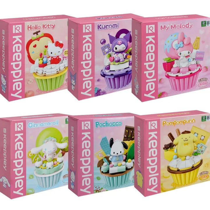 Original Sanrio Anime Cartoon Cake Cup Model DIY Assembled Blocks Figure Hello Kitty Kuromi My Melody Pre-Teaching Puzzle Toys